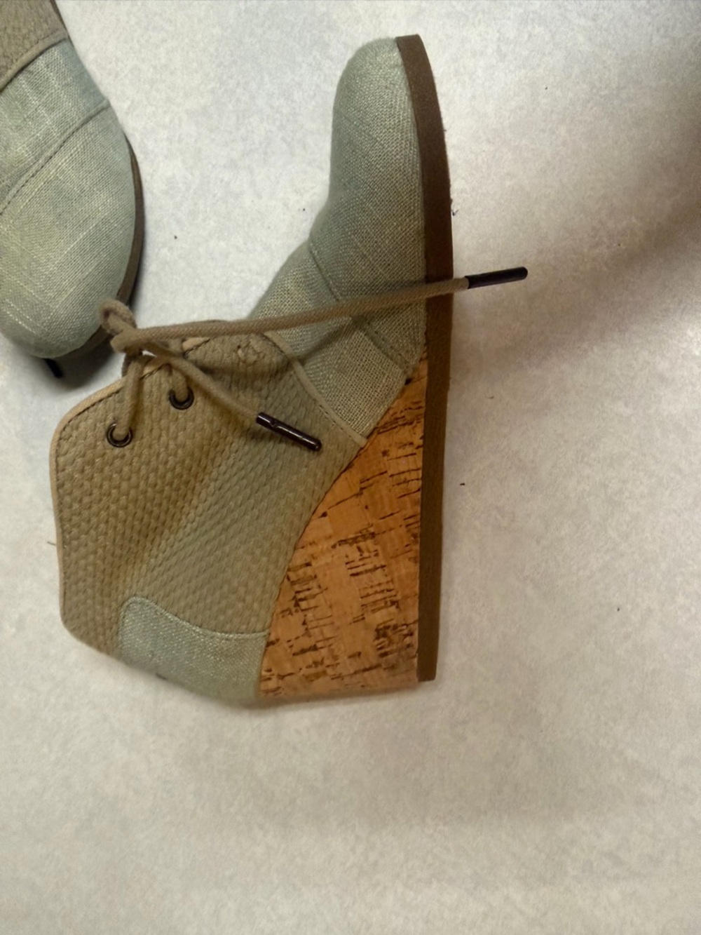 Toms Olive Green Lace-Up Cork Wedge Booties